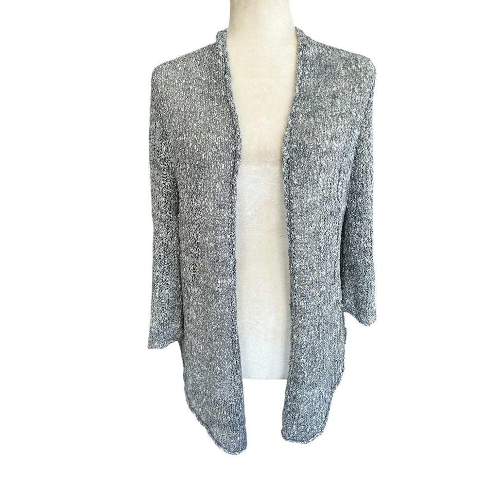Eileen Fisher Cardigan Sweater PM Knit Scandi Quiet Luxury Minimalist Gray